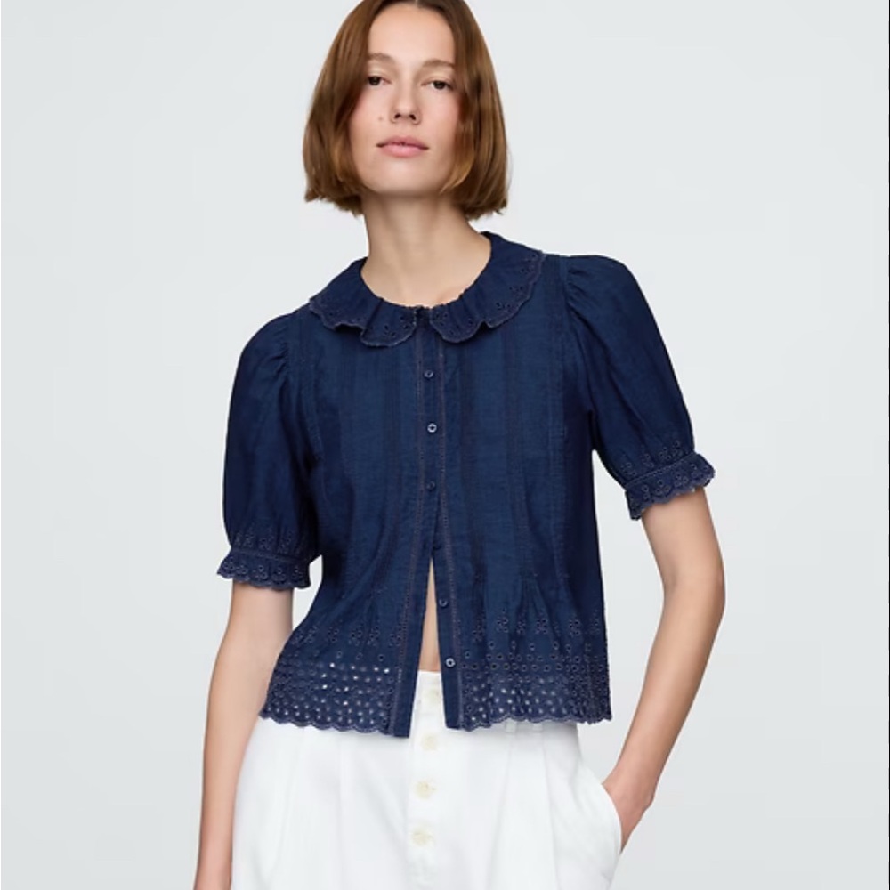 Doen x Gap Blue Eyelet Blouse small s